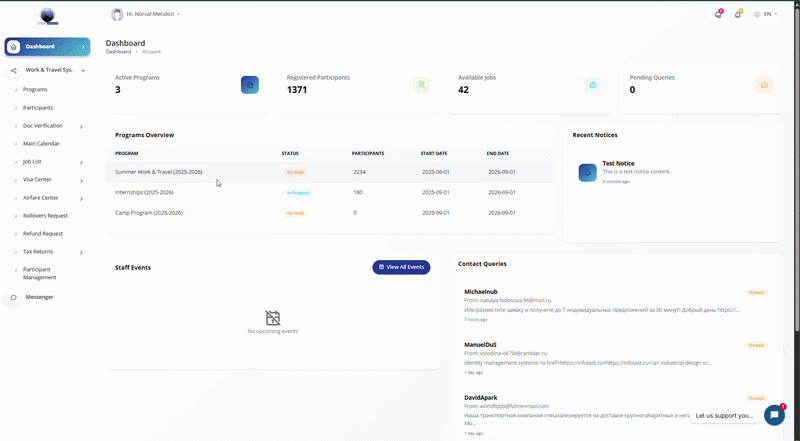 Employer Control Center Dashboard